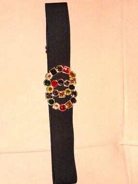 Stretchy Colorful Gem Black Belt - One Size ( XS-L ) New!